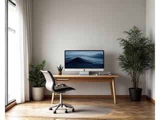 Hjemmekontor med inspirerende havtapet som fremmer ro og konsentrasjon