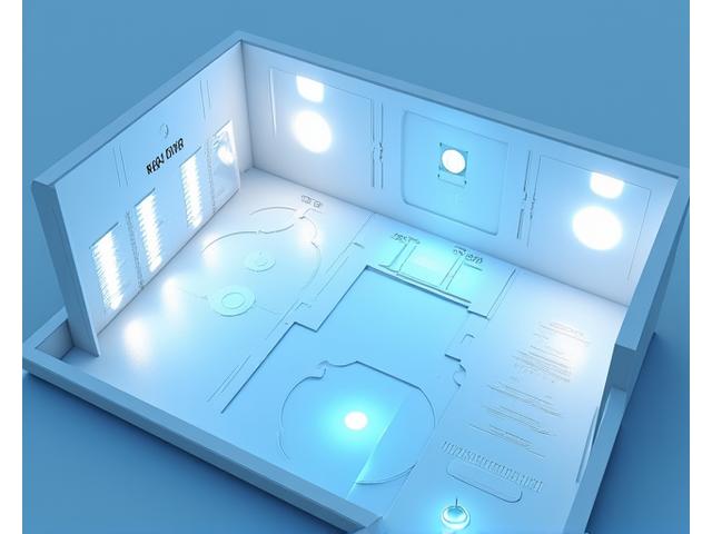 En 3D-modell av et moderne rom der marine belysningsløsninger er digitalt integrert, som viser ulike lyssoner og effekter i et maritimt hjem.