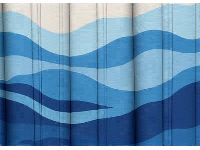 Stoffprøve med mykt bølgemønster i dempede blåtoner